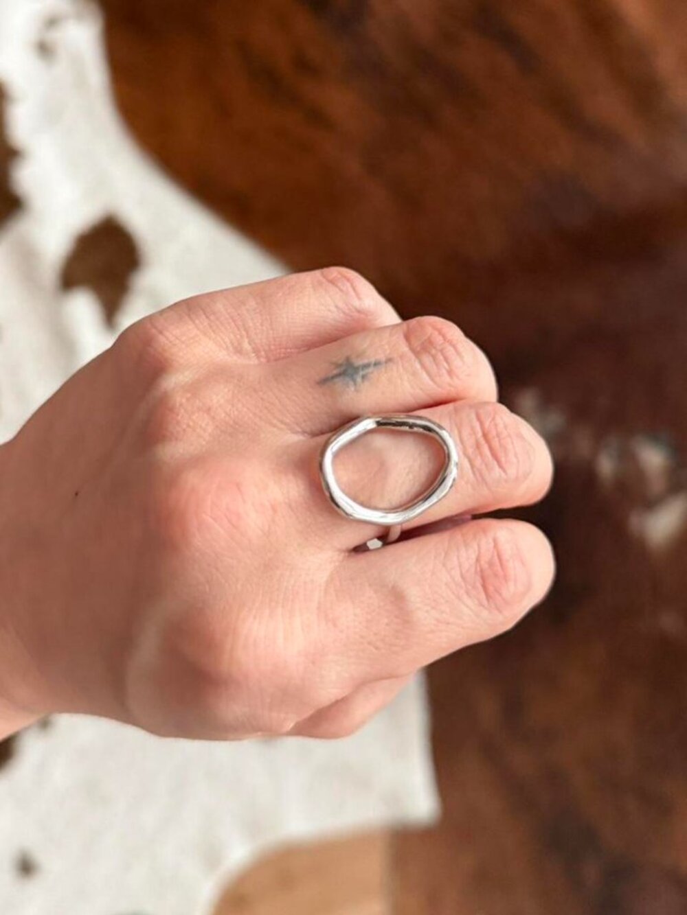 Y2K Sterling Silver Abstract Loop Ring Adjustable Minimalist Statement